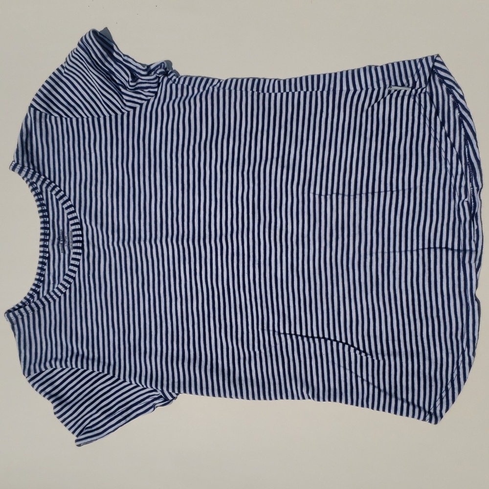 Eddie Bauer SZ L 10-12 Girls Navy/White Striped Shirt EUC